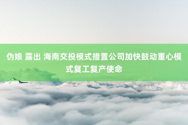 伪娘 露出 海南交投模式措置公司加快鼓动重心模式复工复产使命