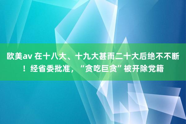 欧美av 在十八大、十九大甚而二十大后绝不不断！经省委批准，“贪吃巨贪”被开除党籍