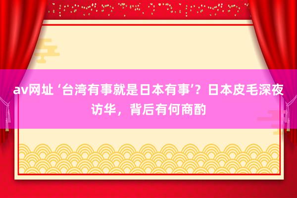 av网址 ‘台湾有事就是日本有事’？日本皮毛深夜访华，背后有何商酌