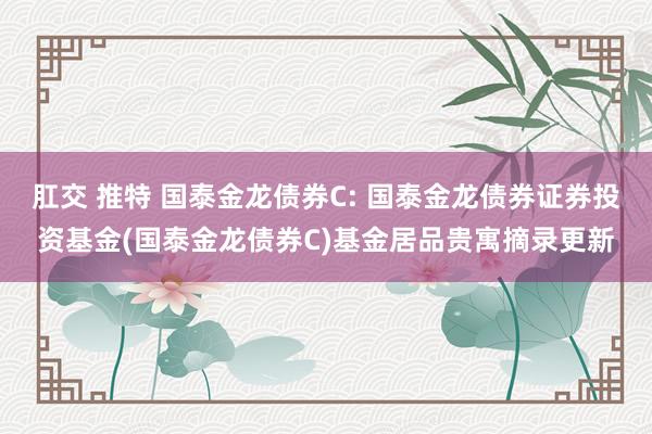 肛交 推特 国泰金龙债券C: 国泰金龙债券证券投资基金(国泰金龙债券C)基金居品贵寓摘录更新