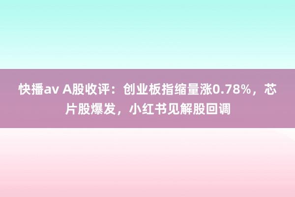 快播av A股收评：创业板指缩量涨0.78%，芯片股爆发，小红书见解股回调